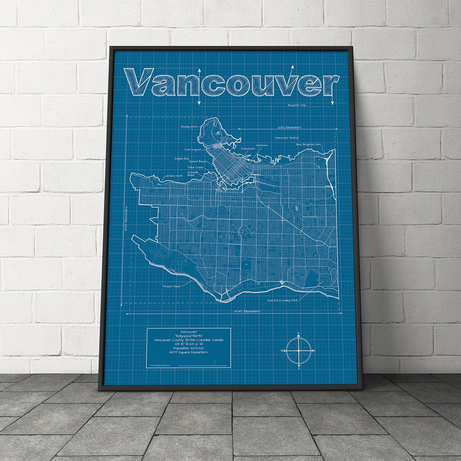 Vancouver Map / Original Artwork / Vancouver Blueprint / Wall Etsy