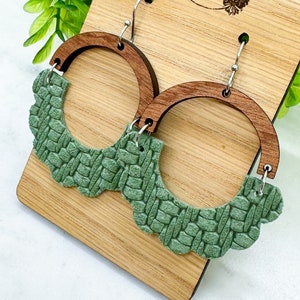 Scallop Spring Green Genuine Leather Wood Arch Earrings, Boho Inspired ...