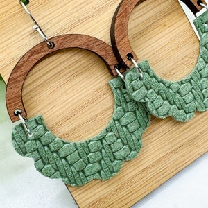 Scallop Spring Green Genuine Leather Wood Arch Earrings, Boho Inspired ...