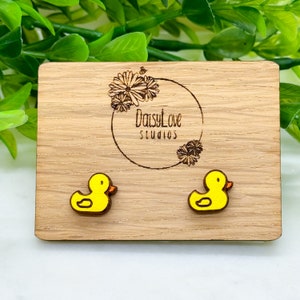 Tiny Rubber Duck Studs, Fun Duck Animal Stud Earrings, Hand Painted Minimalist Earrings for Her, Cute Wood Stud Earrings, Girls Accessory,