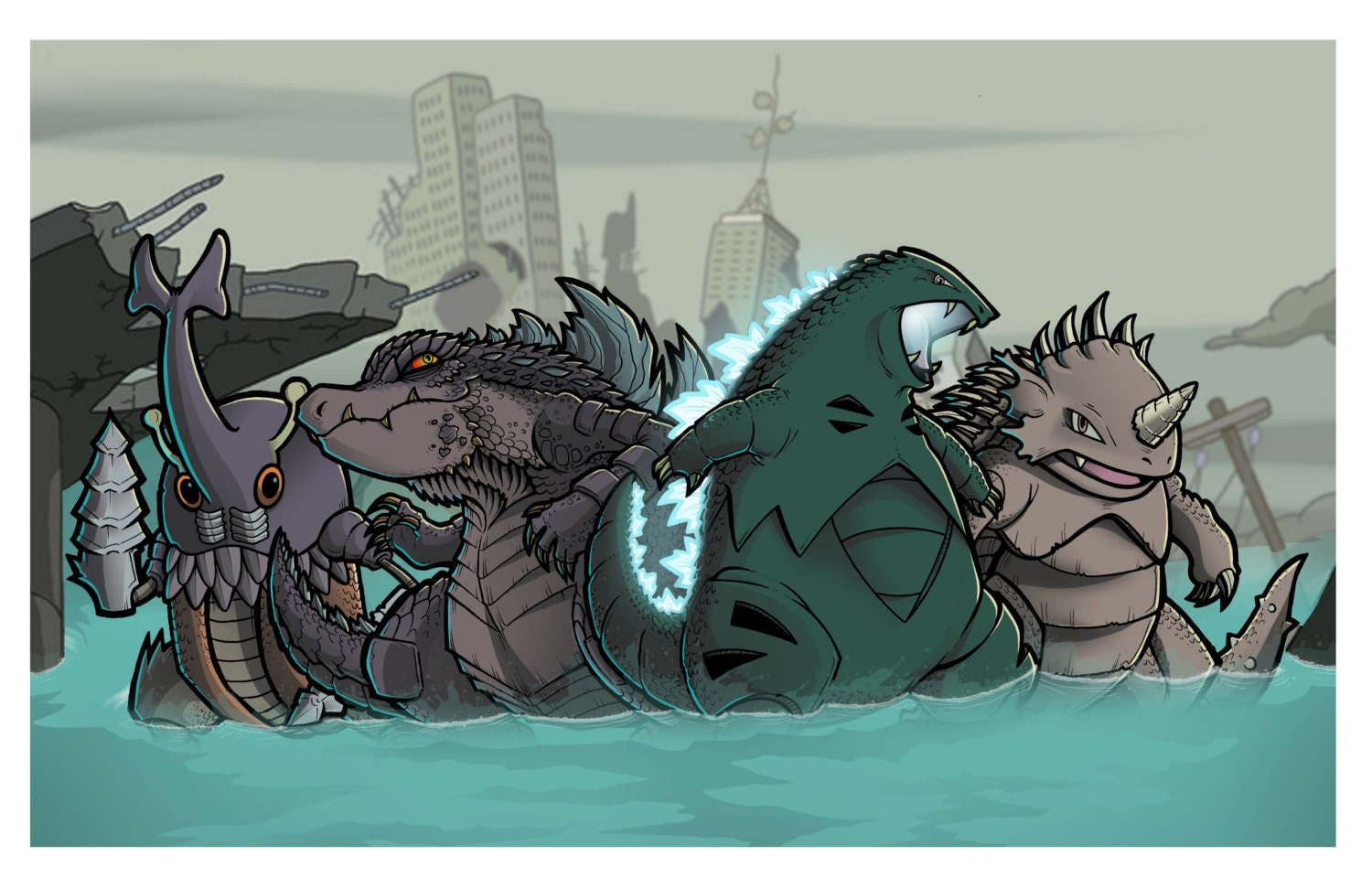 Kaiju'Mon Pokemon & Godzilla Crossover 11x17 Print Etsy