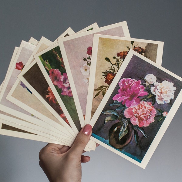 Set of 12 Vintage Floral Cards - Flower Illustrations, Bouquets, Still Life Paintings