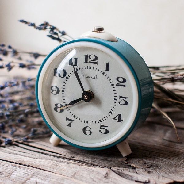 Vintage Alarm Clock - Blue Mechanical Alarm Clock VITYAZ Made in the USSR, Lovely and Still Working