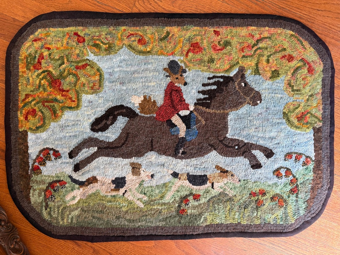FOX HUNTING Rug Hooking PATTERN © by Jeanne Benjamin on Linen - Etsy