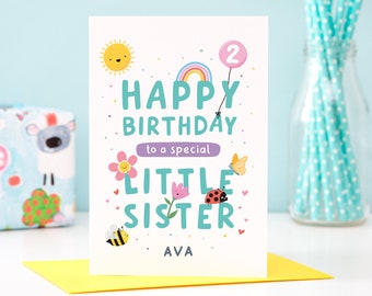 Personalised Little Sister Birthday Card - 1st, 2nd, 3rd, 4th, 5th Birthday Card for Little Sister