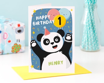 Panda Birthday Card - Personalised Childrens Birthday Card - 1st, 2nd, 3rd, 4th, 5th, 6th Birthday Card