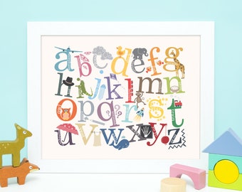 Bunte Alphabet Druck / Alphabet Poster / Alphabet Dekor / Druck / Alphabet Wandkunst / Kinderzimmer Dekor / Kindergarten Kunst / neue Baby-Geschenk