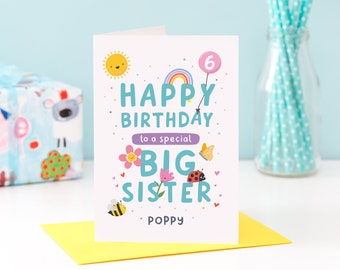 Personalised Big Sister Birthday Card - 3rd, 4th, 5th, 6th, 7th Birthday Card for Big Sister