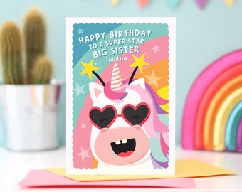 Big / Little Sister Rainbow Unicorn Birthday Card / Personalised Sister Birthday Card / Unicorn Birthday Card for Sister