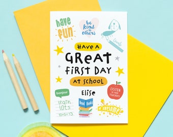 Personalised 1st Day At School Card / First Day Of School / First Day at kindergarten Card / First Day at Nursery Card / Good Luck