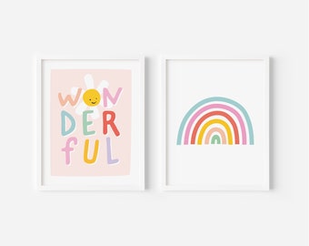 Rainbow Print Set / Girls Bedroom Prints / Girls Nursery Decor / Nursery Prints / Girls bedroom decor / New Baby Gift