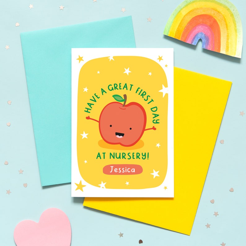 Happy Apple 1st Day At School Card / First Day of School / First Day At Nursery Card / First Day At Kindergarten Card / Good Luck Nursery