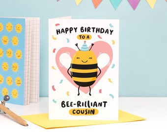 Bee-rilliant Cousin Birthday Card / Funny Birthday Card for Cousin / Cute Birthday Card Cousin / Bee Birthday Card