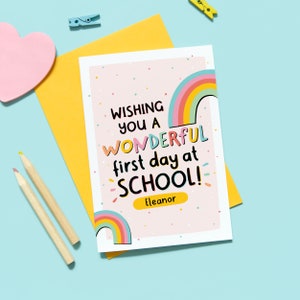 Rainbow 1st Day At School Card / Personalised 1st Day Of School / First Day Of School Card / Back to School Card / Good Luck Card