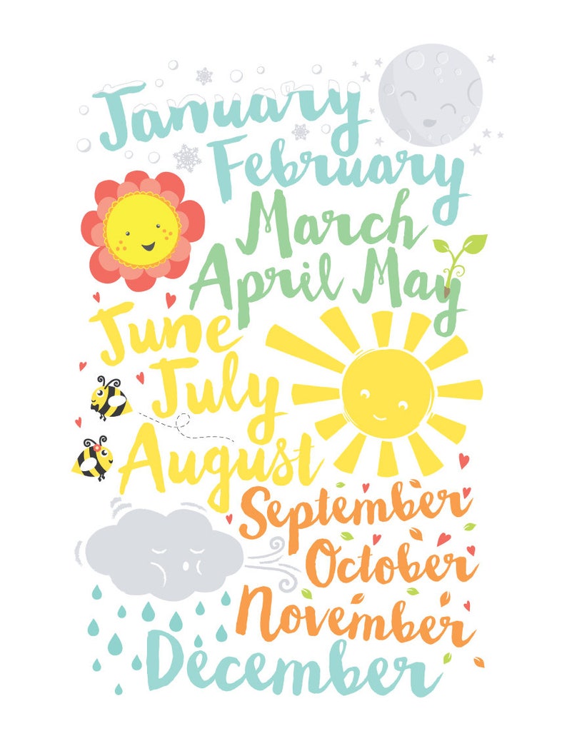 Months of the Year Nursery Print / Nursery Decor / Nursery Art Etsy UK