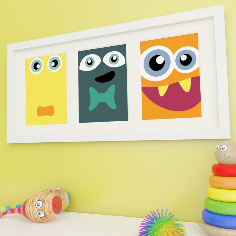 Monster Art Kids Wall Prints Childrens Room Decor Faces - Wall Art For Kids Monster Art Kids Wall Prints Childrens Room Decor Faces - Wall Art For Kids