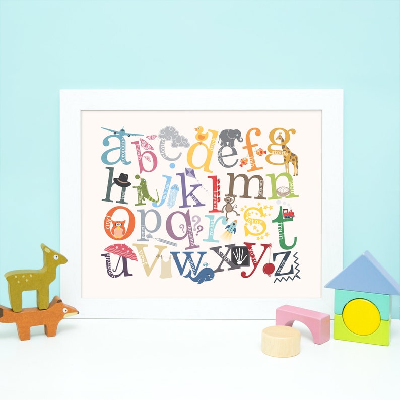 Colourful Alphabet Print / Alphabet Poster / Alphabet Decor / Print / Alphabet Wall Art / Nursery Decor / Nursery Art / New Baby Gift image 1