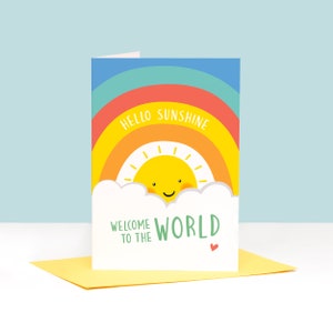Sunshine new baby card / rainbow new baby card / new baby girl / new baby boy / personalised new baby card