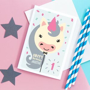 Licorne 1ère carte danniversaire / 1ère carte danniversaire fille / carte danniversaire fille / 1er anniversaire / carte danniversaire de tout âge / 1er anniversaire Nièce image 2