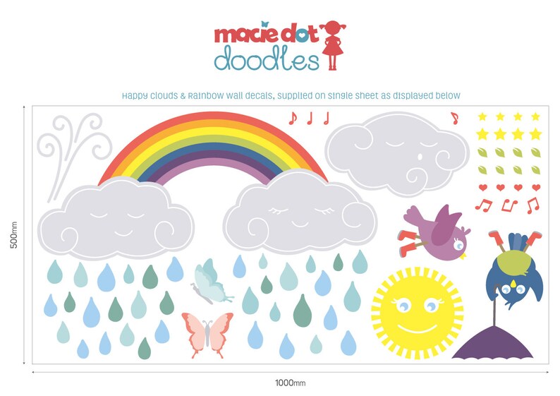 Sunshine and rainbow Wall Decals // Wall stickers // Girls image 2