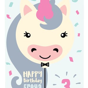 Unicorn 1st birthday card / 1st birthday card girl / girls birthday card / 1st birthday / any age birthday card / 1st birthday Niece image 3