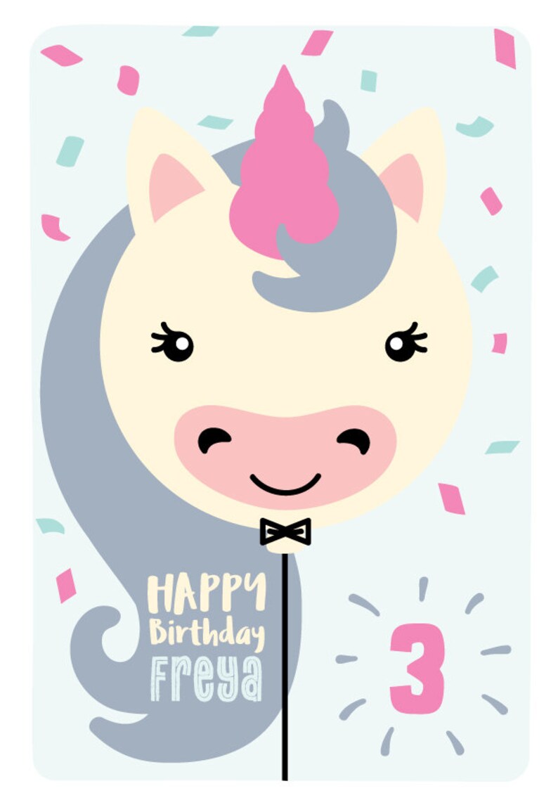 Unicorn 1st birthday card / 1st birthday card girl / girls birthday card / 1st birthday / any age birthday card / 1st birthday Niece image 3