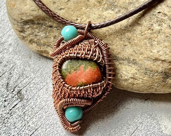 Unakite Necklace - Wirewrapped Jewelry - Boho Hippie - Unakite Necklace - Western Jewelry - Unique Copper Design - Handmade Unakite Pendant