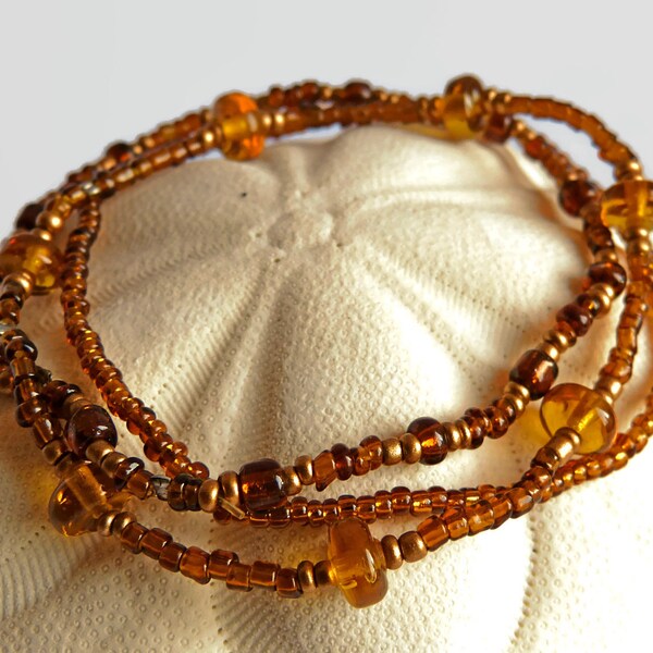 3 golden brown seed bead bracelets, stretch bracelets bronze and gold, friendship bracelets