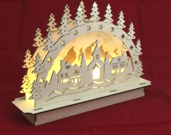 Lovely German-Style Christmas Schwibbogen (candle arch) - Baltic Birch Wood - With LED lighting