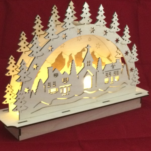 Lovely German-Style Christmas Schwibbogen (candle arch) - Baltic Birch Wood - With LED lighting