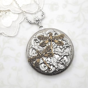 Two Dragonflies Large Locket, Spring/Summer Necklace, Vintage Inspired, Mothers Day, Secret Garden, Gardener, Woodland Nature, Insect