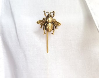 Bee Stick Pin, 24k Gold Plated Lapel Pin, Woodland Garden Accessory, Bumble Bee, Wedding, Queen Bee, Hat Pin, Beekeeper - Bee Mine Valentine