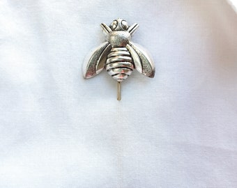 Bee Stick Pin, Silver Plated Lapel Pin, Woodland Garden Accessory, Bumble Bee, Wedding, Queen Bee, Hat Pin, Beekeeper
