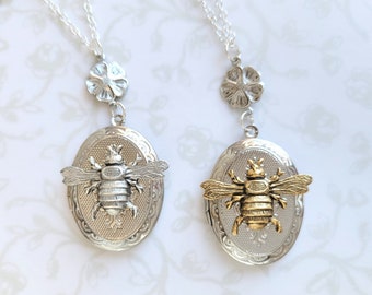 Bumble Bee Oval Locket, Silver or Gold, Photo Locket, Summer, Wedding, Sweet As Can Bee, Beekeeper, Queen Bee, Mothers Day, Flower