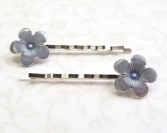 Forget Me Not Blue Patina Hair Pins, Bobby Pins, Garden Wedding Flowers, Something Blue, Rustic, Boho, Woodland, Nature