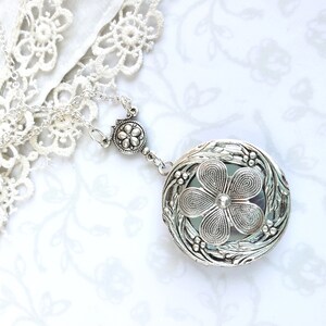 Forget Me Not Silver Round Locket Necklace, Flower Photo Locket, Spring, Summer Wedding, Valentines Day, Bridesmaid Gift, Floral, Gardener