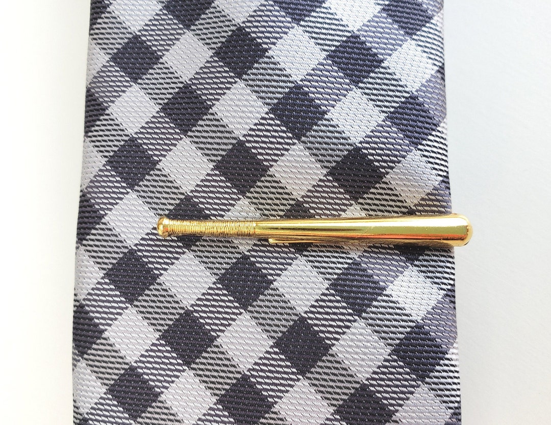 24k Gold Baseball Bat Tie Clip, Small Thin Skinny, Sports, Baseball