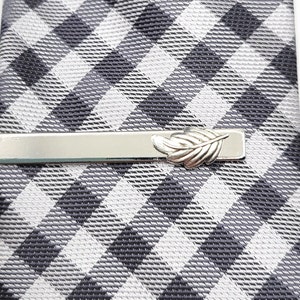 Silver Tiny Leaf on Silver Tie Clip, Tie Bar, Modern, Rustic, Woodland, Nature, Groomsmen, Best man, Wedding, Skinny Tie