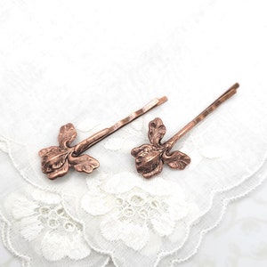 Iris Floral Copper Pins, Bobby Pins, Garden Wedding Flowers, Rustic, Boho, Woodland, Nature image 4
