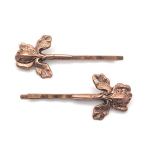 Iris Floral Copper Pins, Bobby Pins, Garden Wedding Flowers, Rustic, Boho, Woodland, Nature