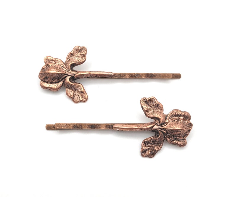 Iris Floral Copper Pins, Bobby Pins, Garden Wedding Flowers, Rustic, Boho, Woodland, Nature image 1