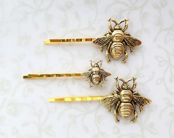 Gold Bumble Bee Bobby Pins in Two Sizes, 24k Gold, Woodland Hair Pin, Boho Rustic Wedding Bridal Hair - Sweet As Honey, The Bees Knees