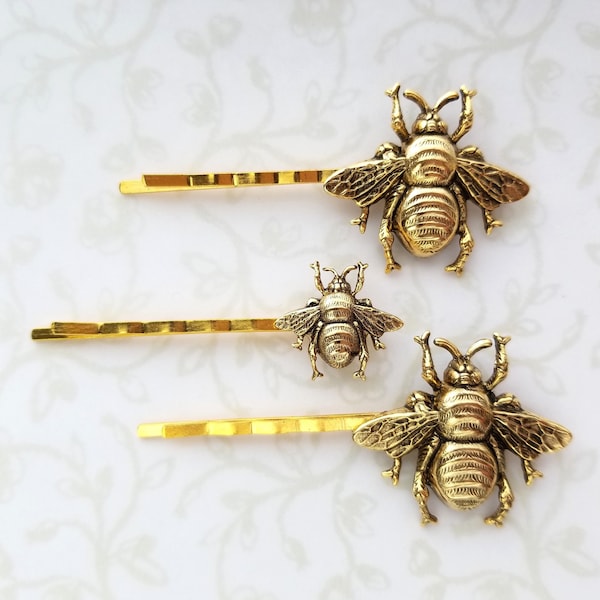 Gold Bumble Bee Bobby Pins in Two Sizes, 24k Gold, Woodland Hair Pin, Boho Rustic Wedding Bridal Hair - Sweet As Honey, The Bees Knees