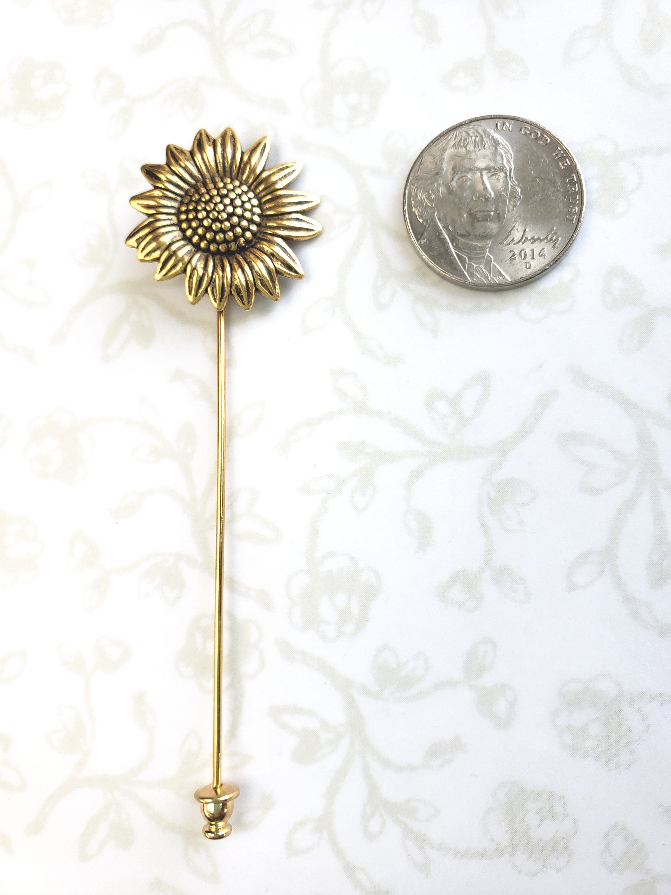 Sorrell Stick Pin Gold Sunflower Stick Pin, Lapel Pin, 24k Gold Plated Brass, Woodland ...