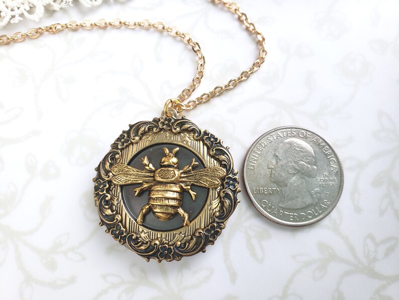 Bumble Bee Locket Antiqued Gold Brass Photo Locket Hidden | Etsy