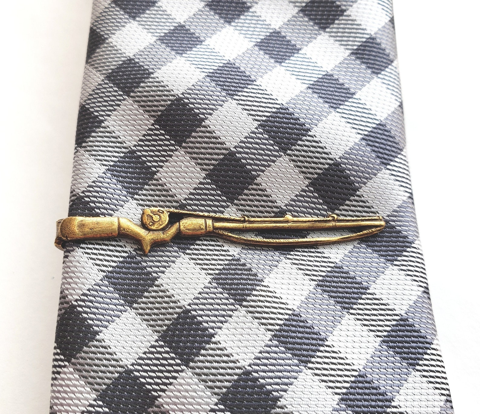 Antiqued Gold Fishing Rod Tie Clip Fishing Pole Tie Bar Etsy