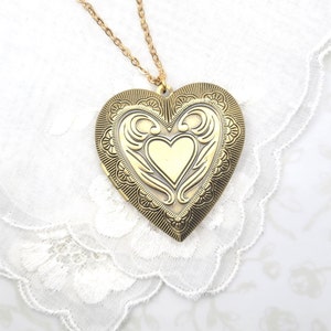 Heart Locket Necklace in Antiqued Gold Brass, Vintage Inspired Photo Locket, Hidden Message, Mothers Day, Valentine's Day Love