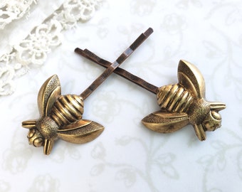 Bee Bobby Pins Antiqued Gold Brass Hair Pin, Bumble Bees, Woodland Wedding Hair Pin Honey Bees, Boho Rustic Bridal Hair - Sweet As Honey