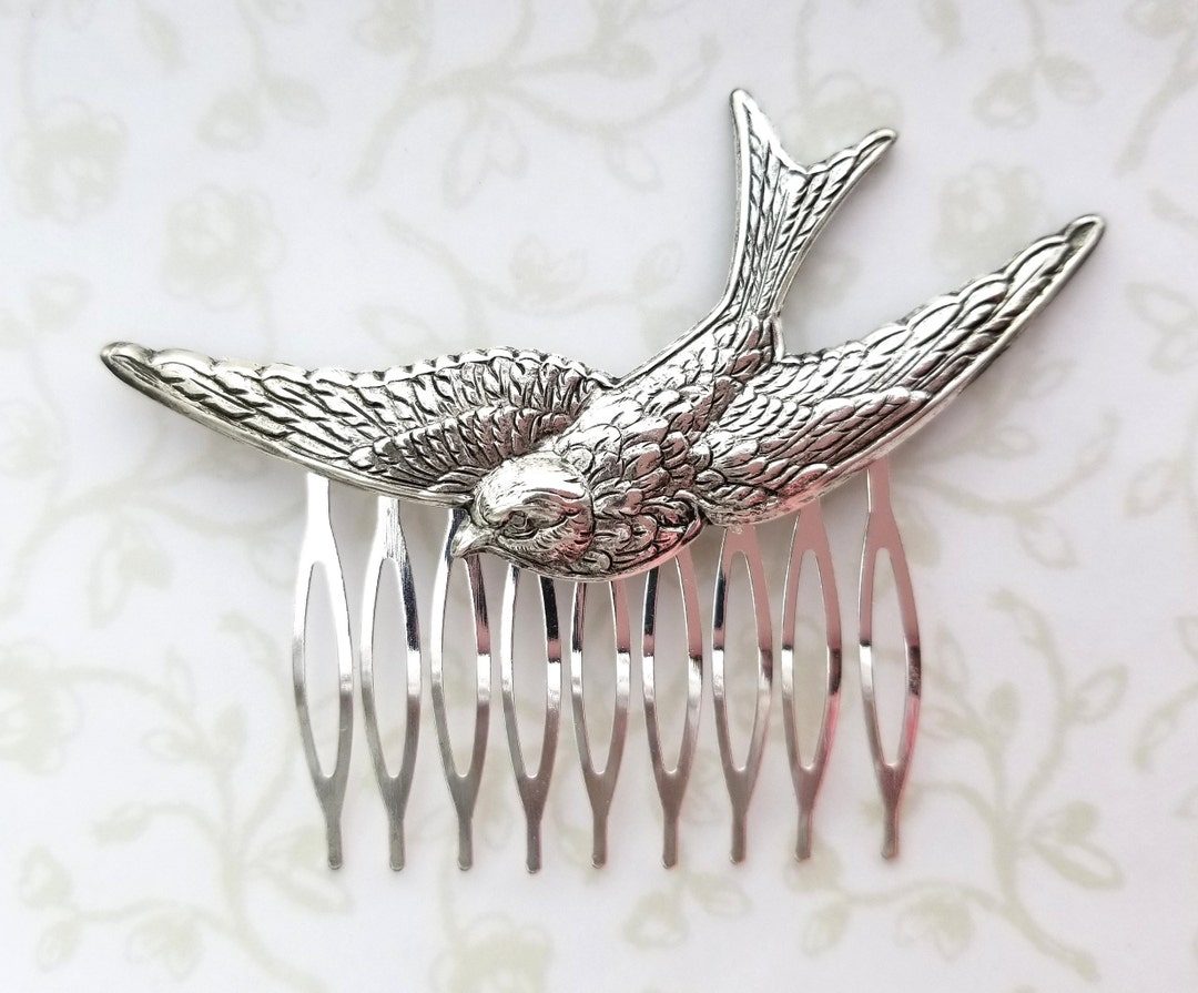 Silver Bird Hair Comb Bridal Hair Comb Flying Swallowwings Etsy