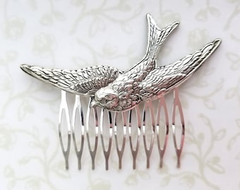 Silver Bird Hair Comb, Bridal Hair Comb, Flying Swallow,Wings, Woodland Wedding Boho Romantic, Bride, Bridesmaids, Garden, Dove